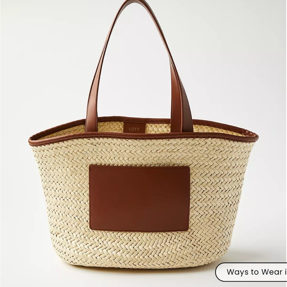 LOFT Tan and Brown Straw Tote